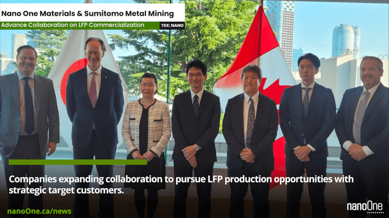 Nano One and Sumitomo Metal Mining Advance Collaboration on LFP Commercialization